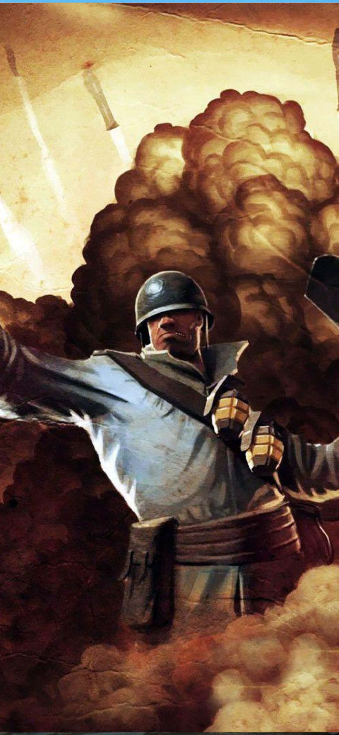 iPhone XS TF2 背景：蓝色士兵与爆炸背景 壁紙