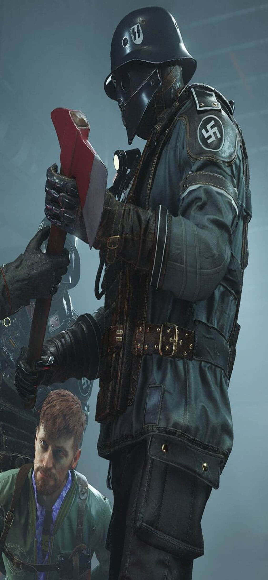 iPhone Xs Wolfenstein II 纳粹士兵斧头背景 壁紙