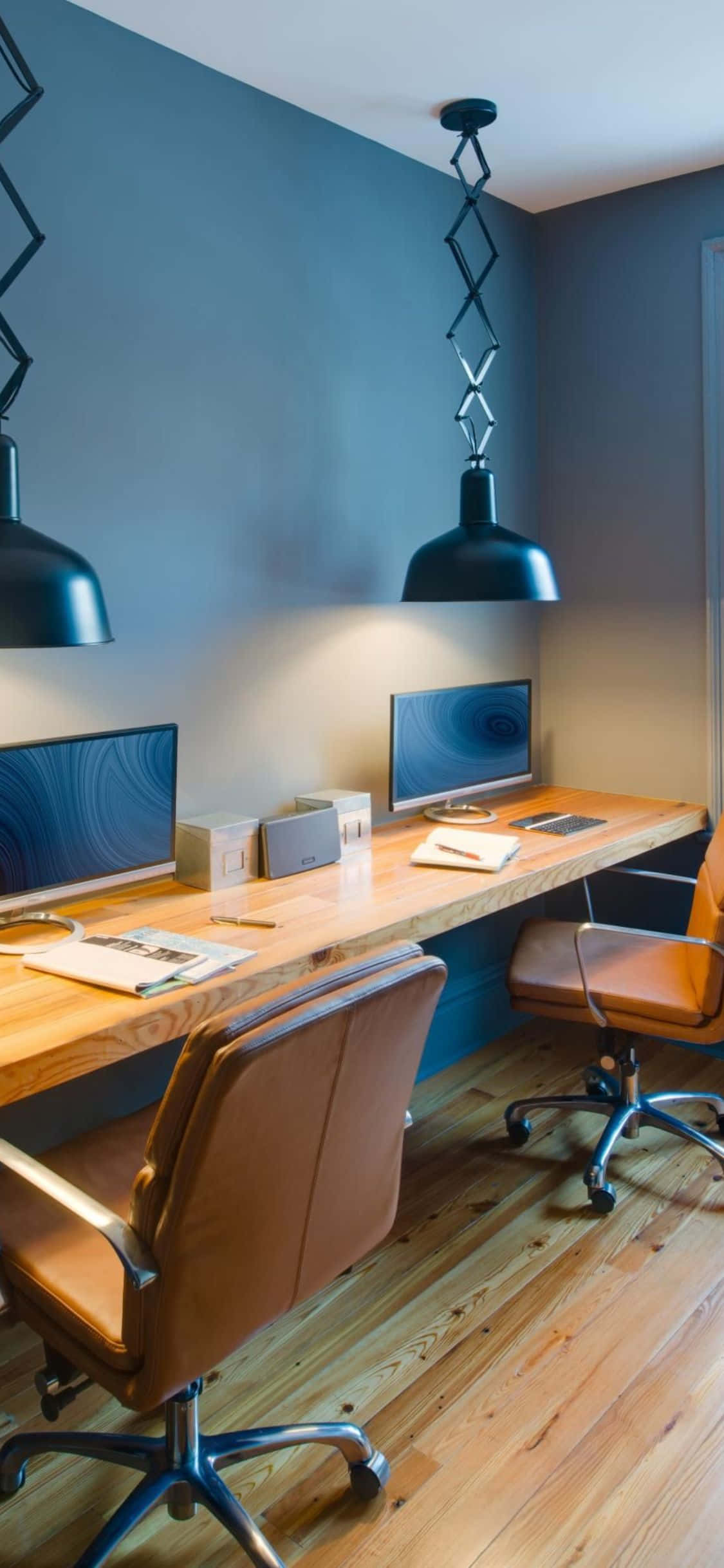 iPhone XS Office Black Pendant Lamps Background 壁紙
