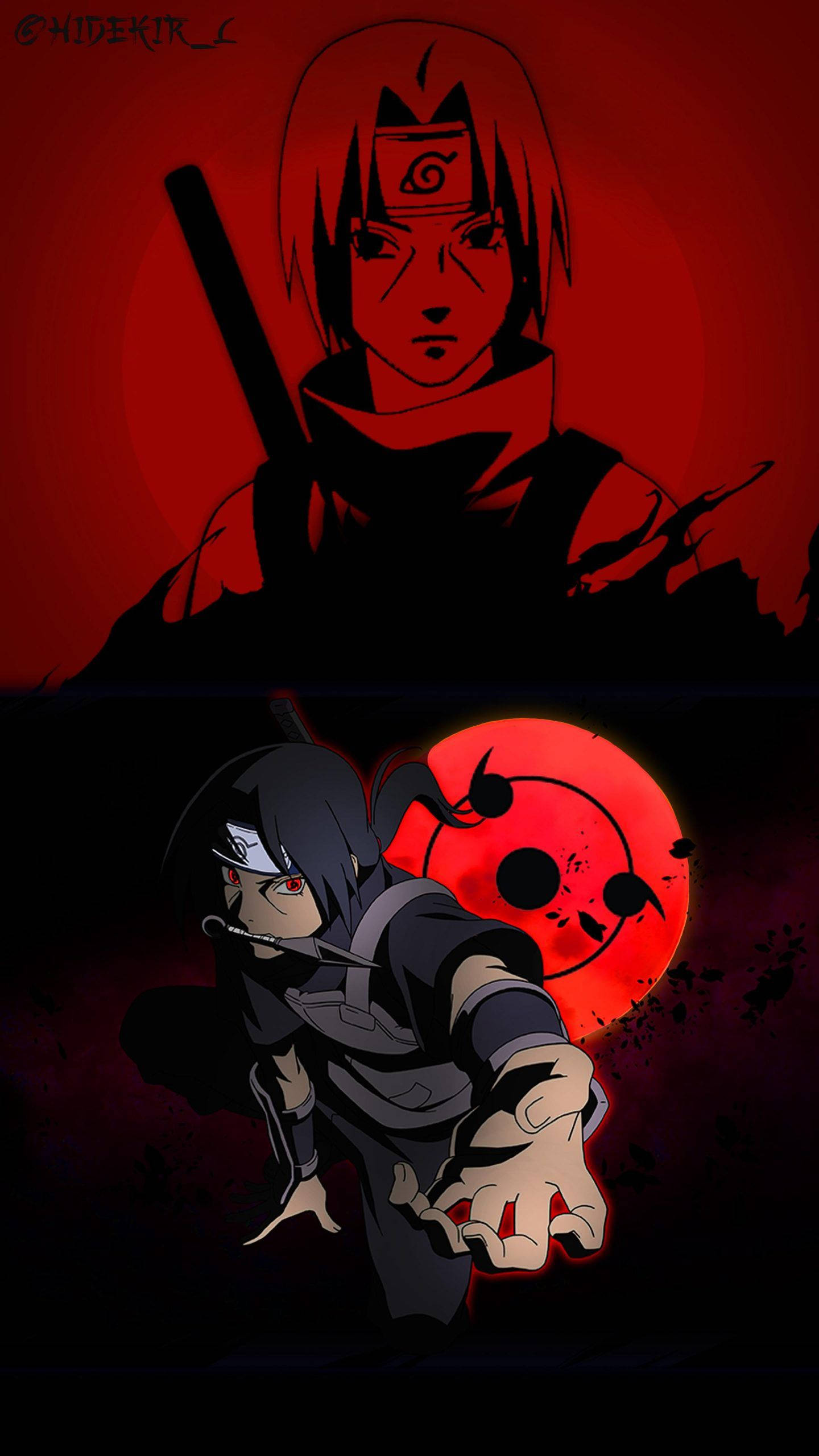 Itachi 手机红色写轮眼背景 壁紙