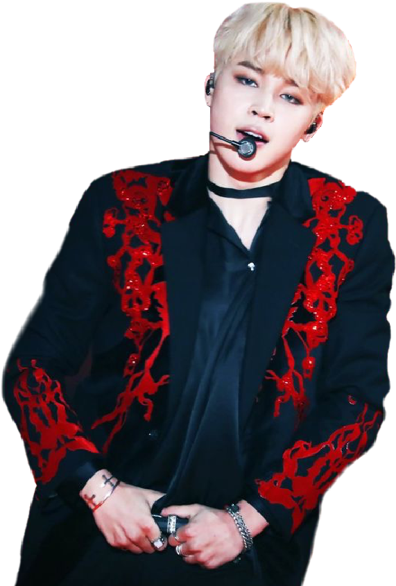 Jimin 穿著紅色刺繡外套表演 壁紙