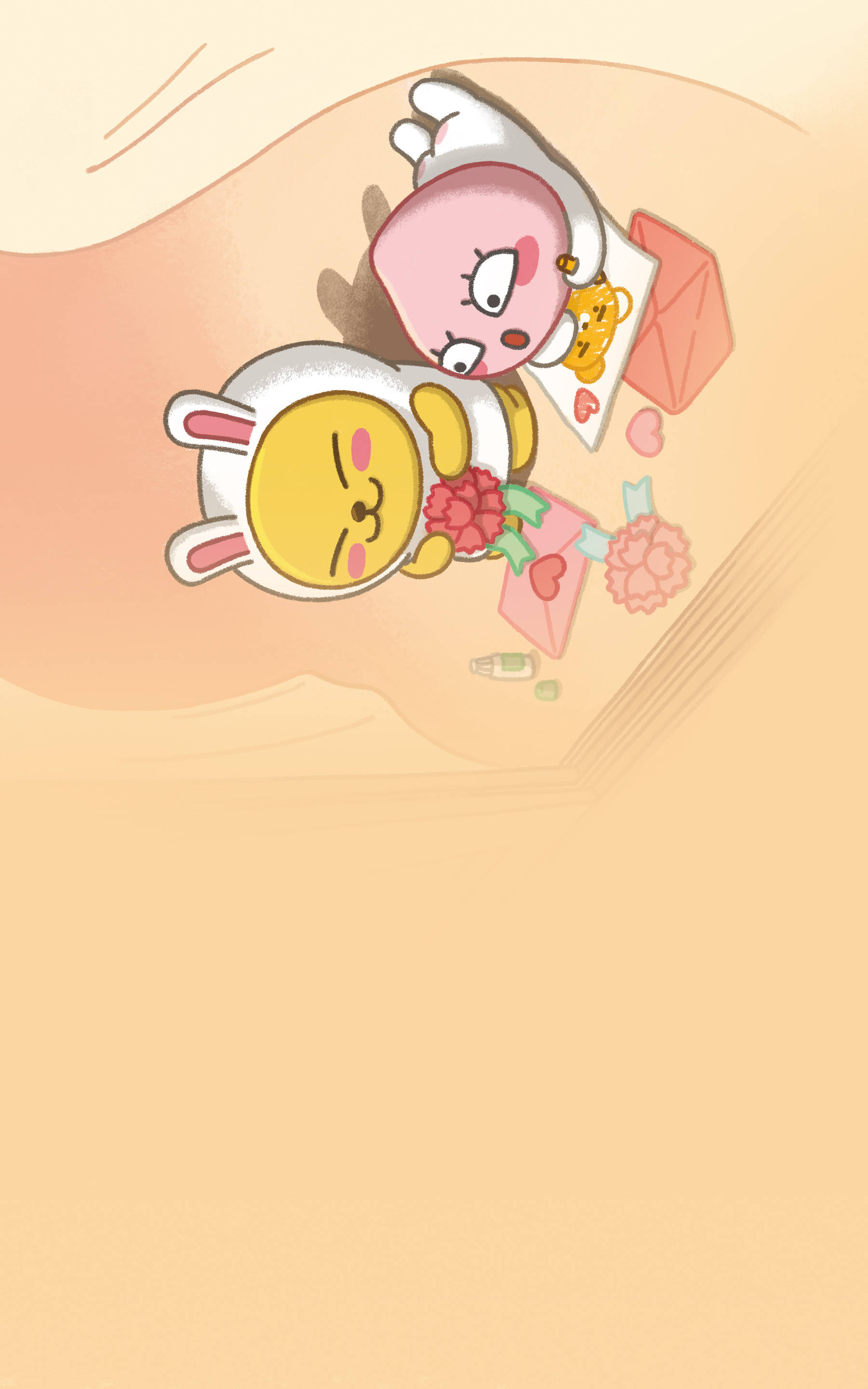 Kakao Friends 的 Muzi 與 Apeach 享受晴天 壁紙