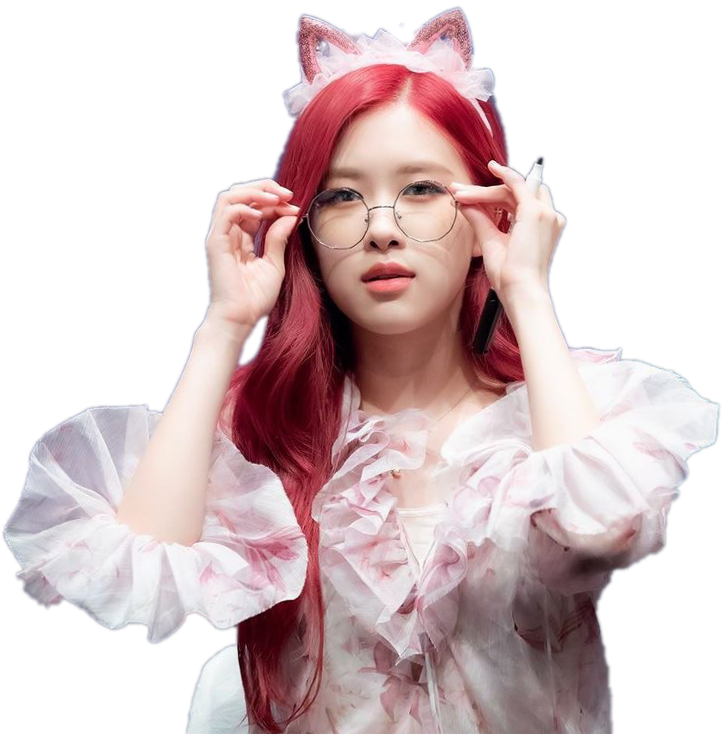 红发女Kpop明星戴猫耳与眼镜 壁紙