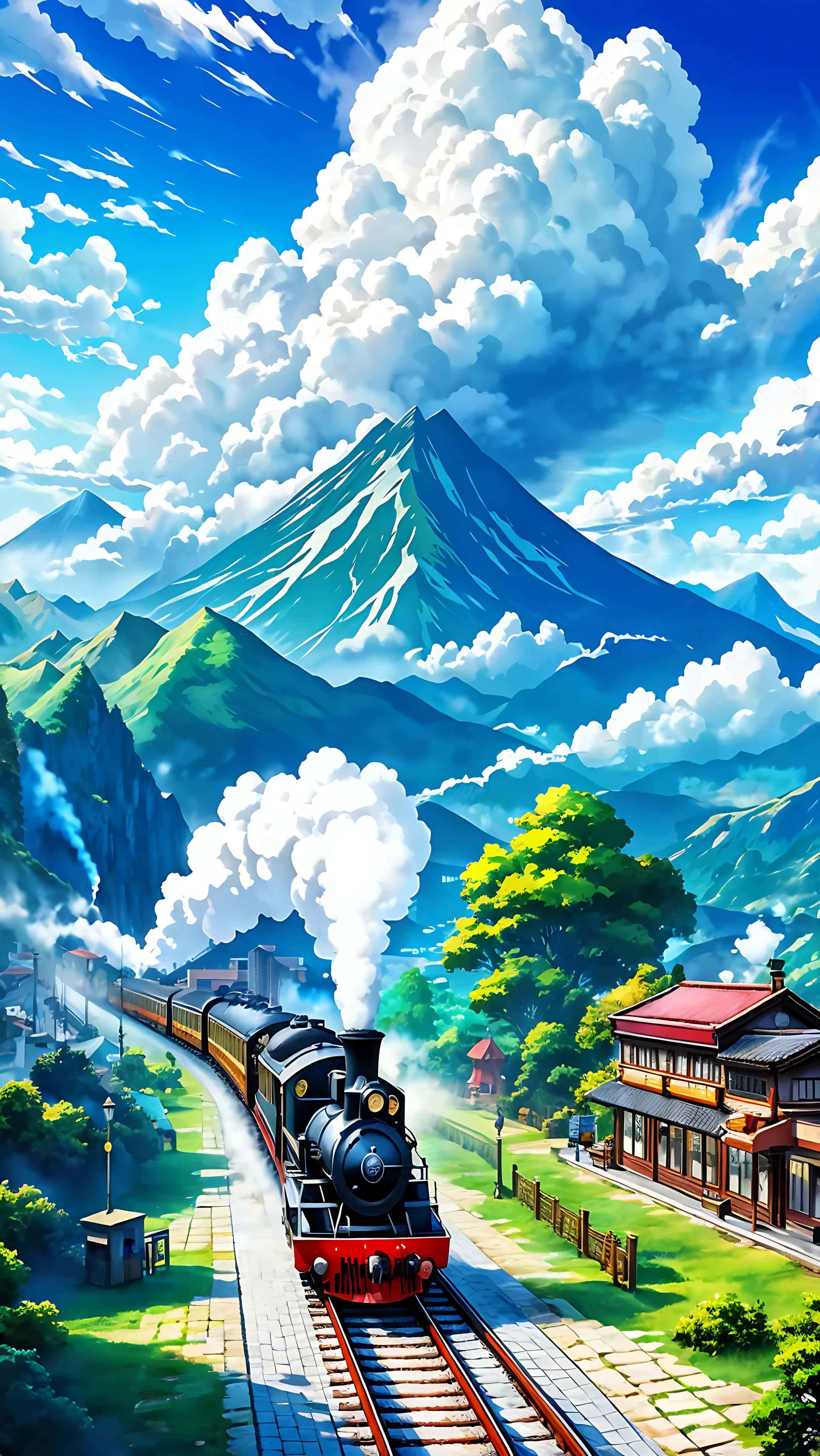 動漫火車自然Lo-fi背景 壁紙