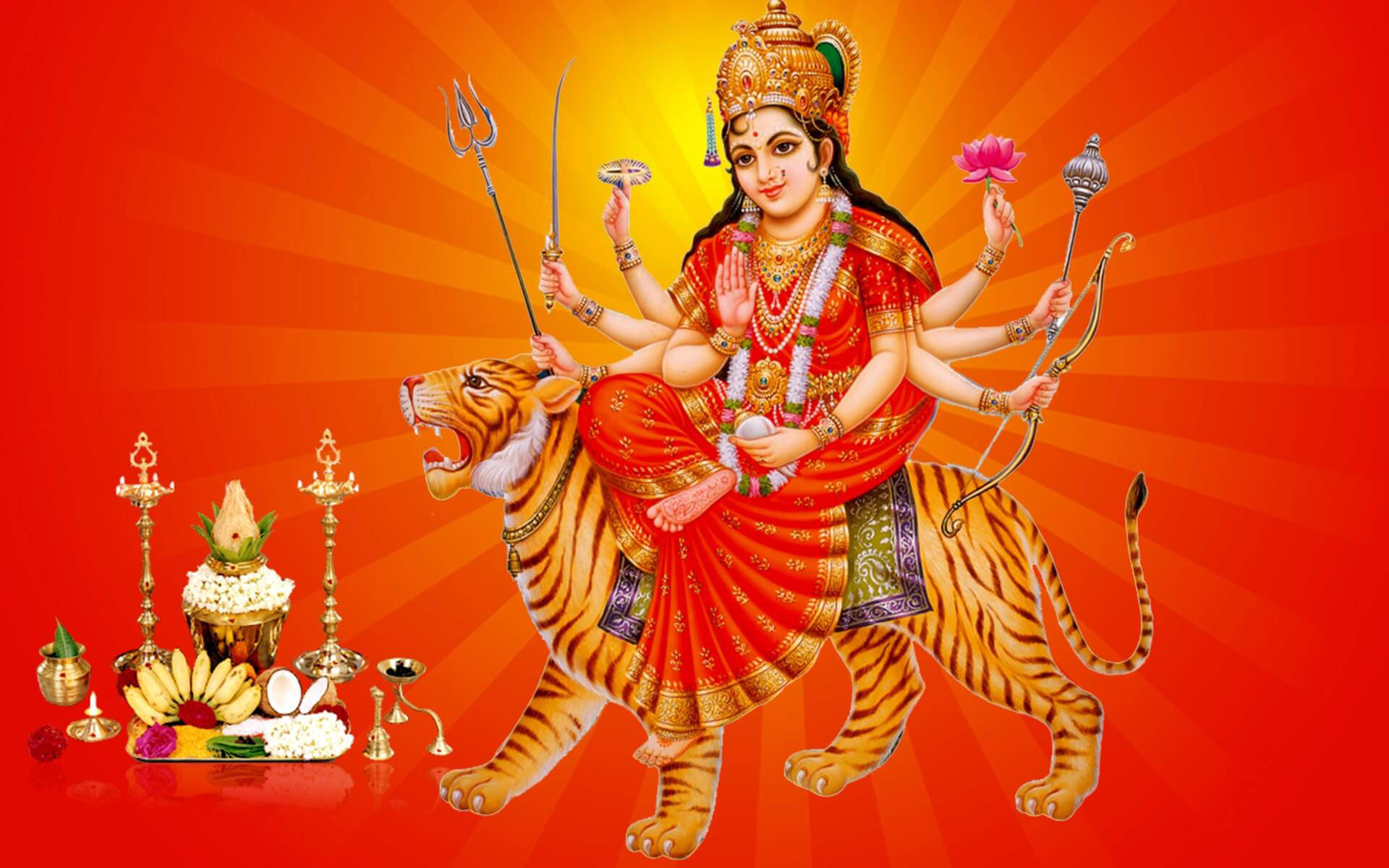 Maa Sherawali 神祇橘色光效 壁紙