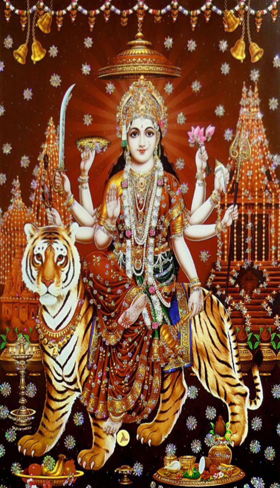 Maa Sherawali 棕色花卉美學 壁紙
