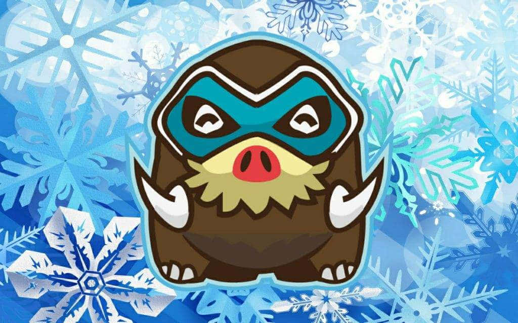 藍色雪花背景下的Mamoswine 壁紙