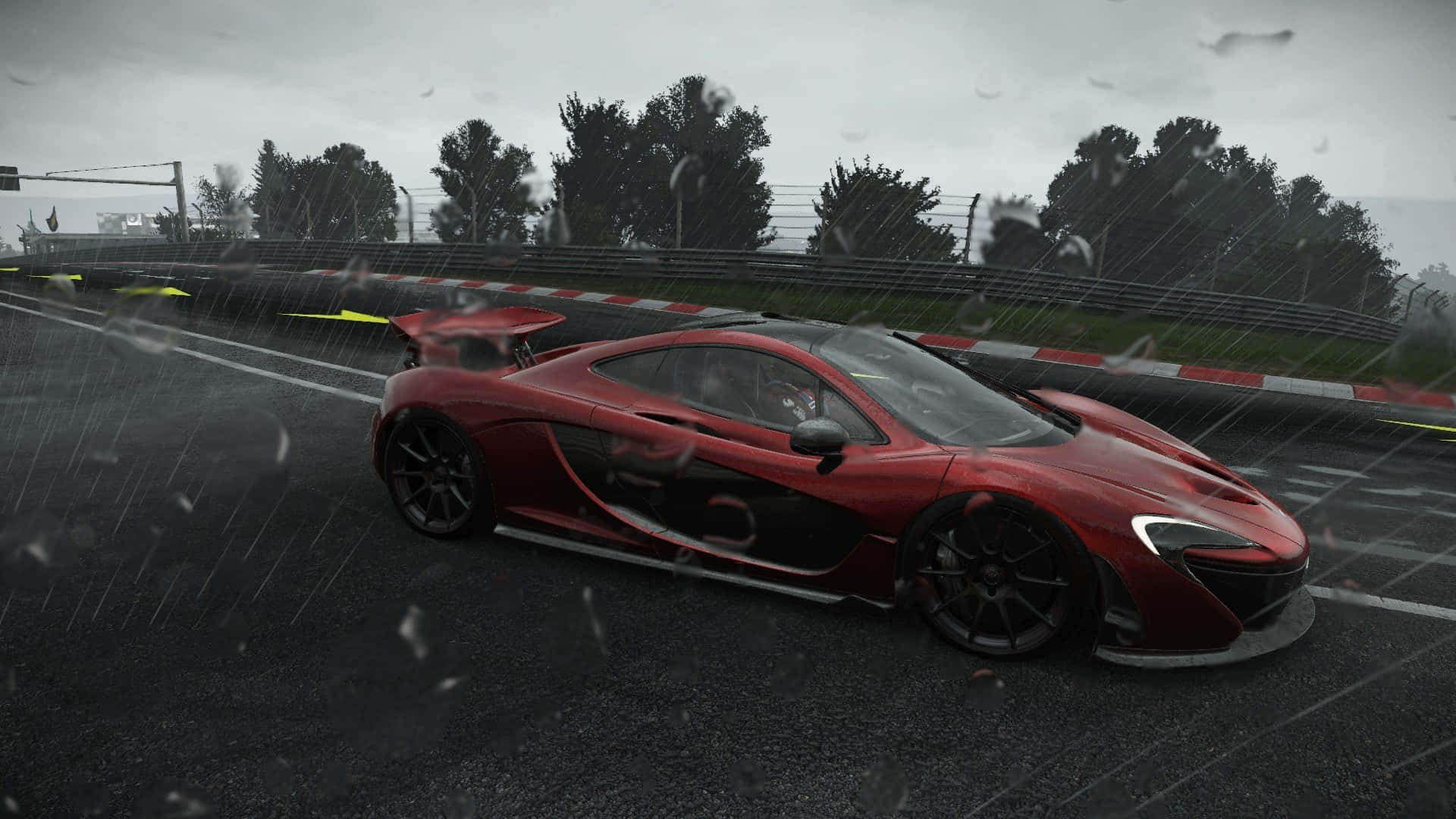 雨中奔馳的紅色McLaren P1賽車背景 - Project Cars高清畫面 壁紙