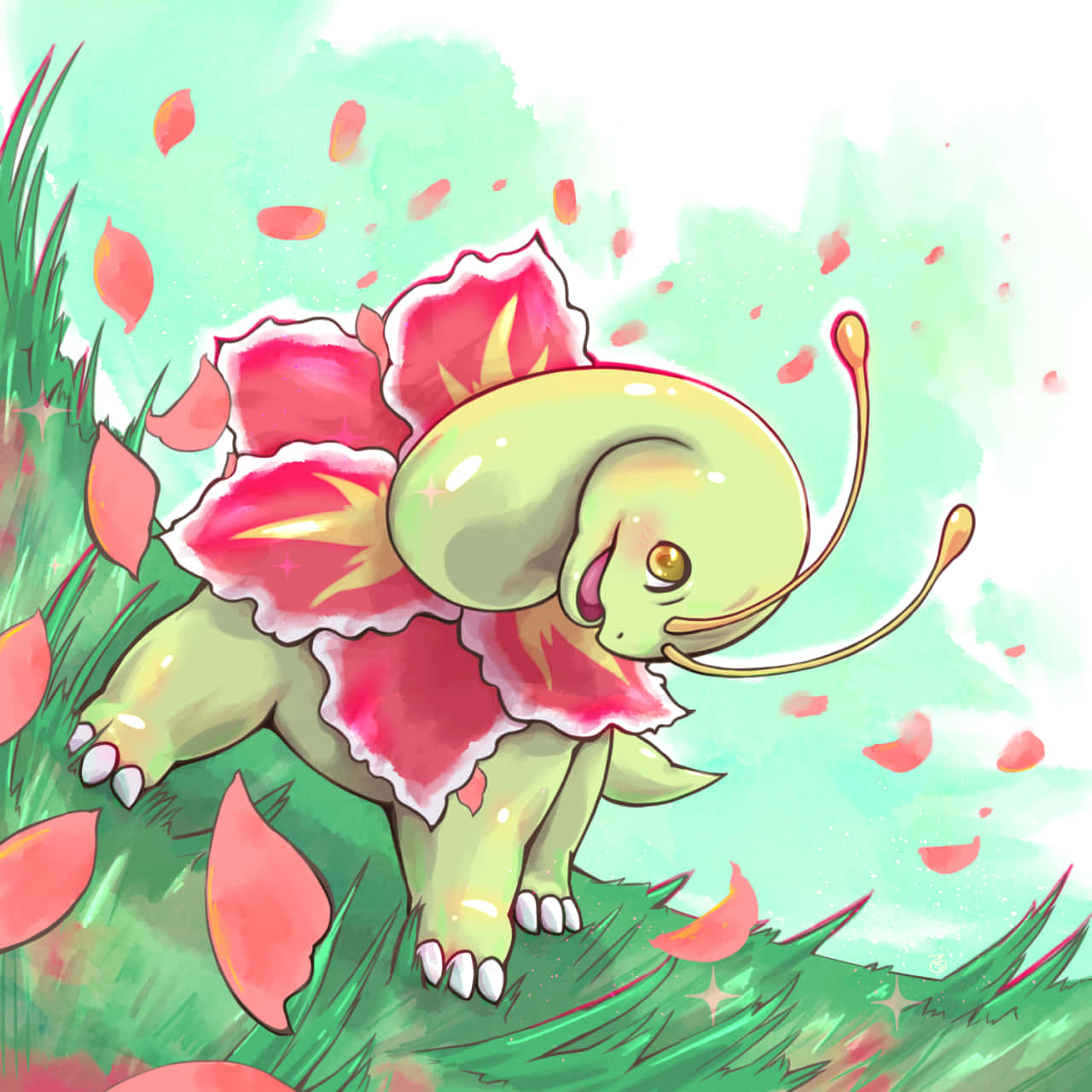 Meganium 寶可夢 風中草原插畫 壁紙