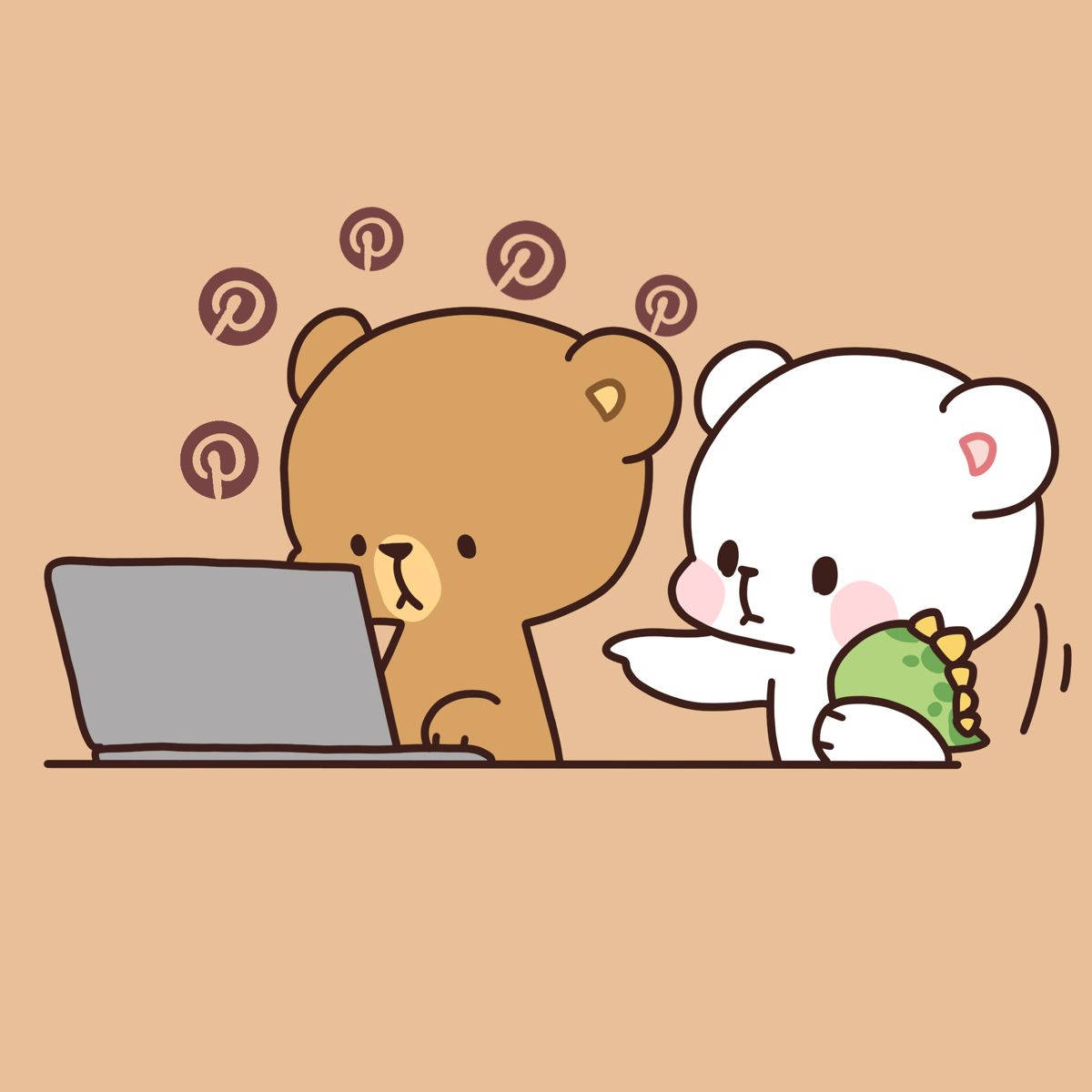Milk和Mocha熊使用電腦 壁紙