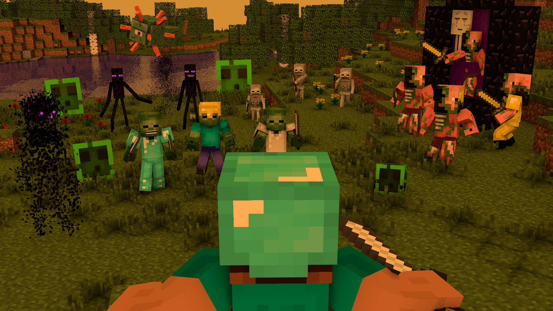 Minecraft中兩名反派激戰 壁紙