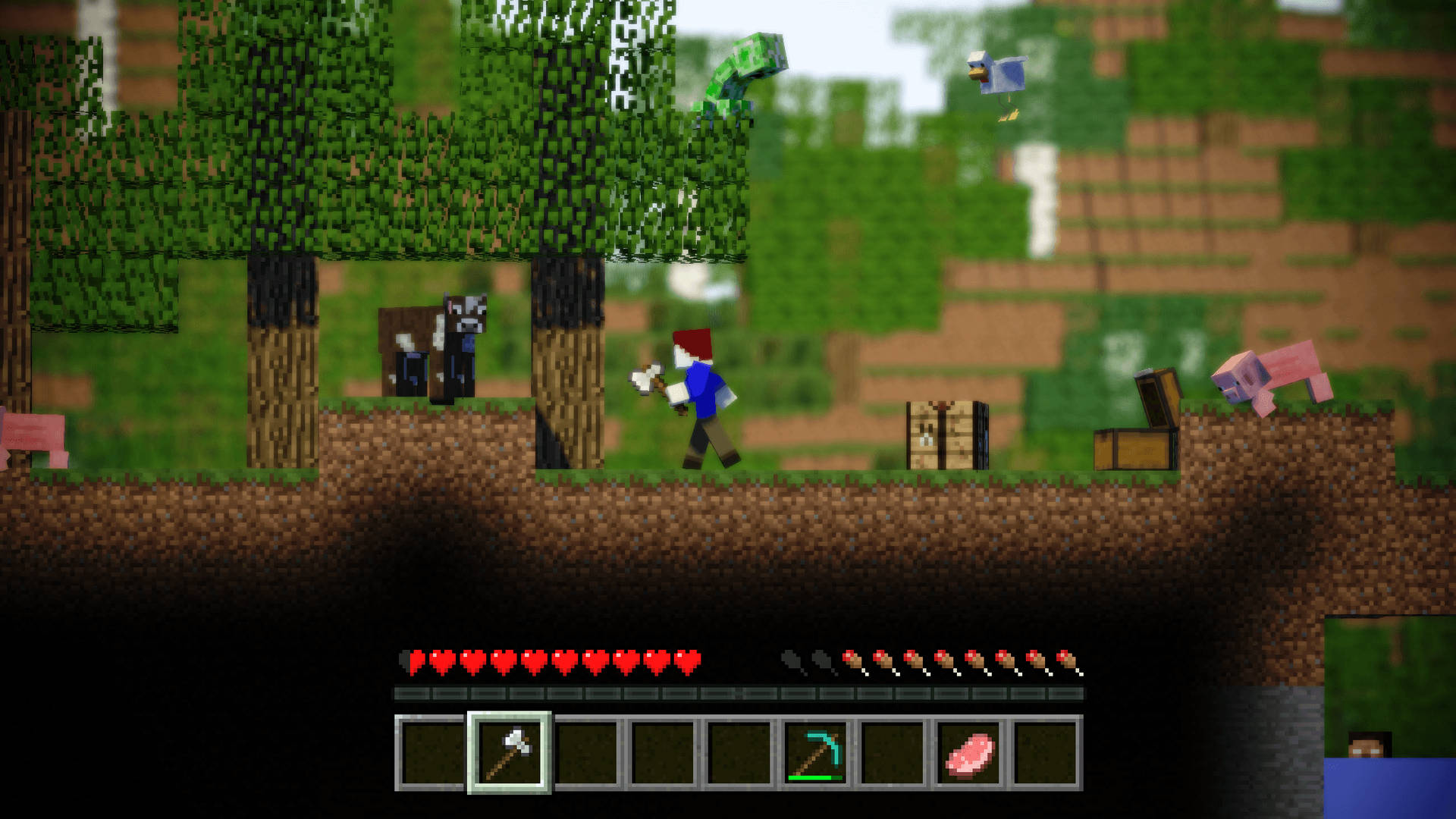 Minecraft 桌布，角色處於 3D 圖形遊戲場景中
