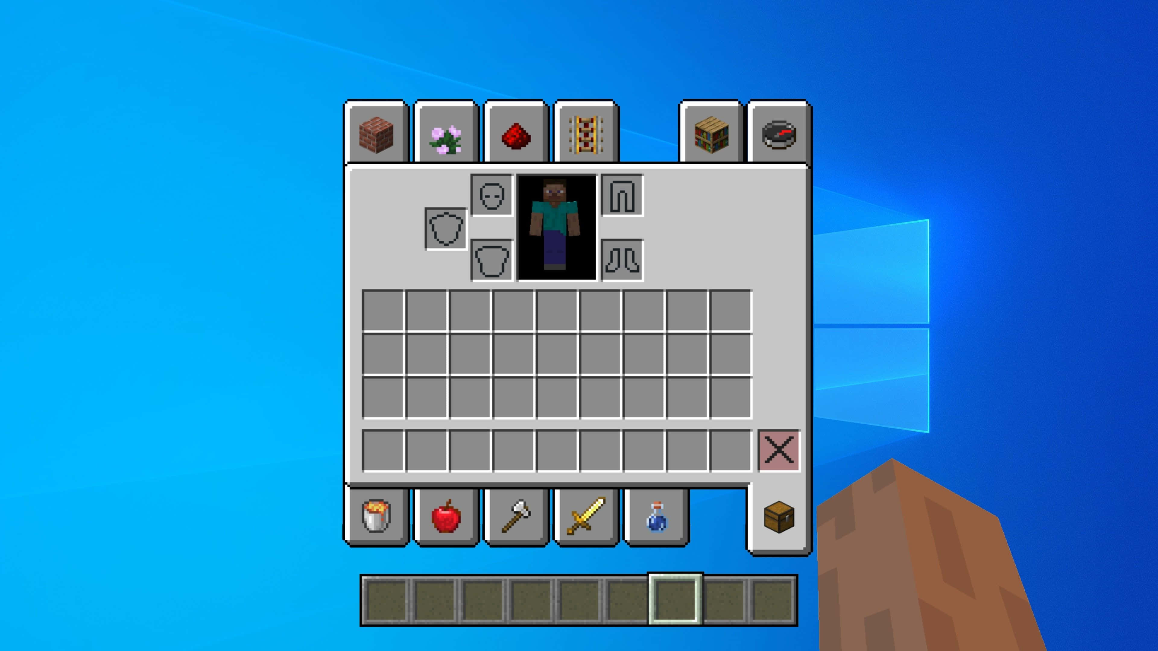 Minecraft 物品欄與史蒂夫的手 壁紙