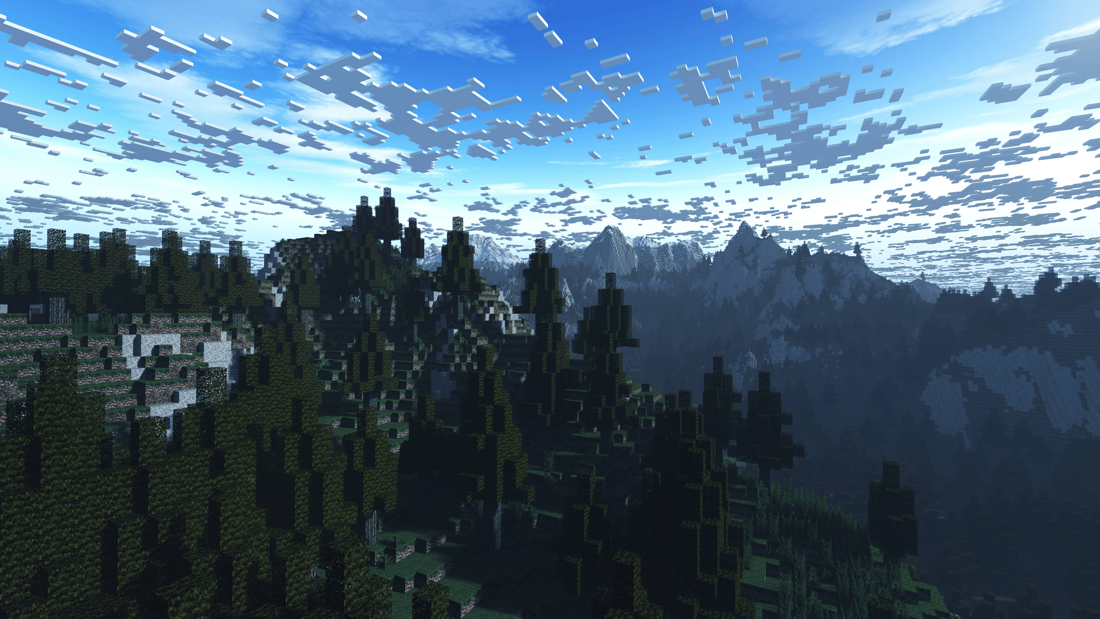 迷人的Minecraft天際線：森林上空的雲朵 壁紙