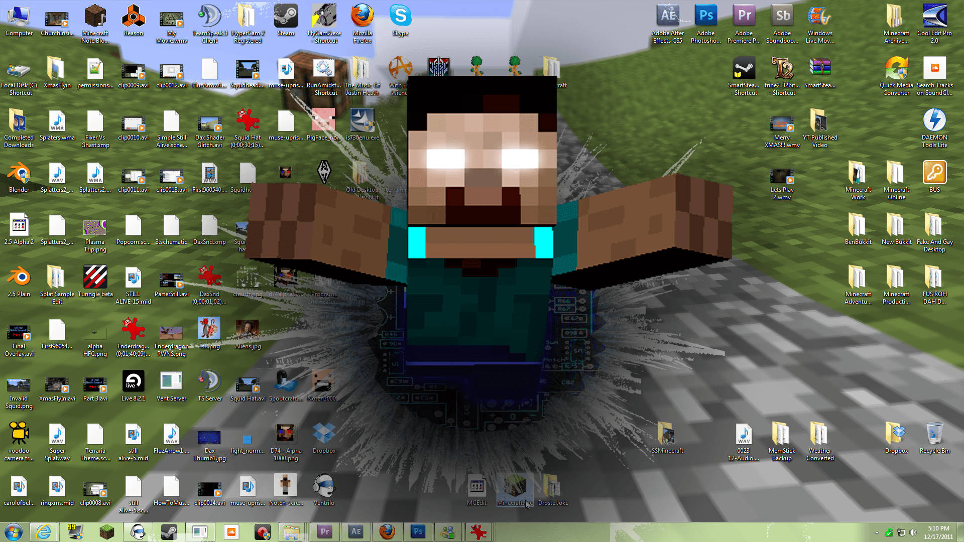 Minecraft Herobrine 從電腦螢幕中破出 壁紙