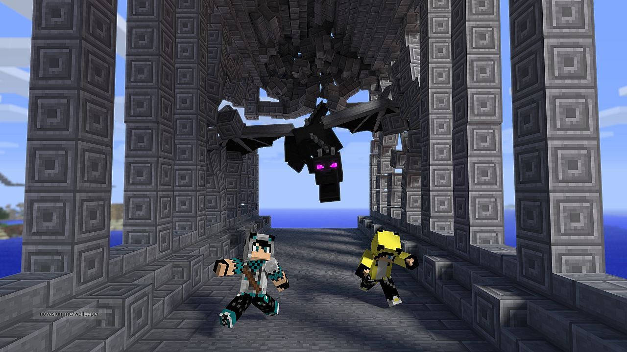 一群敵對生物從Minecraft村莊追趕玩家 壁紙