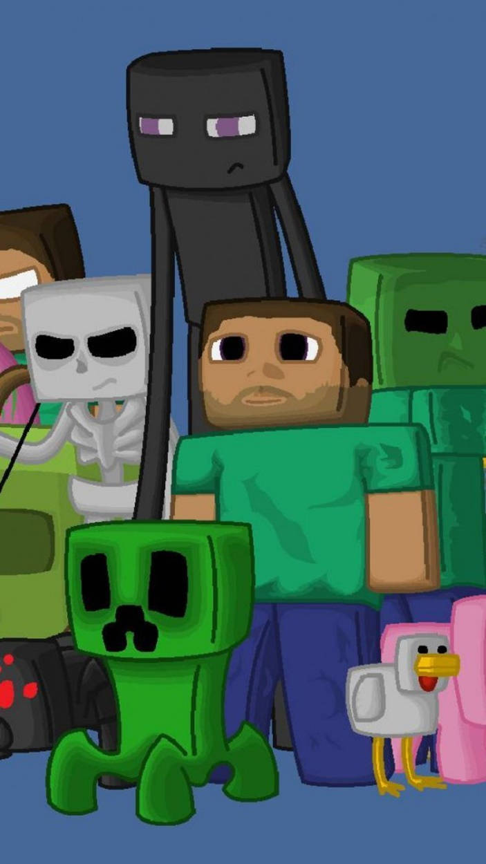 向量藝術史蒂夫與Minecraft生物 iPhone 壁紙