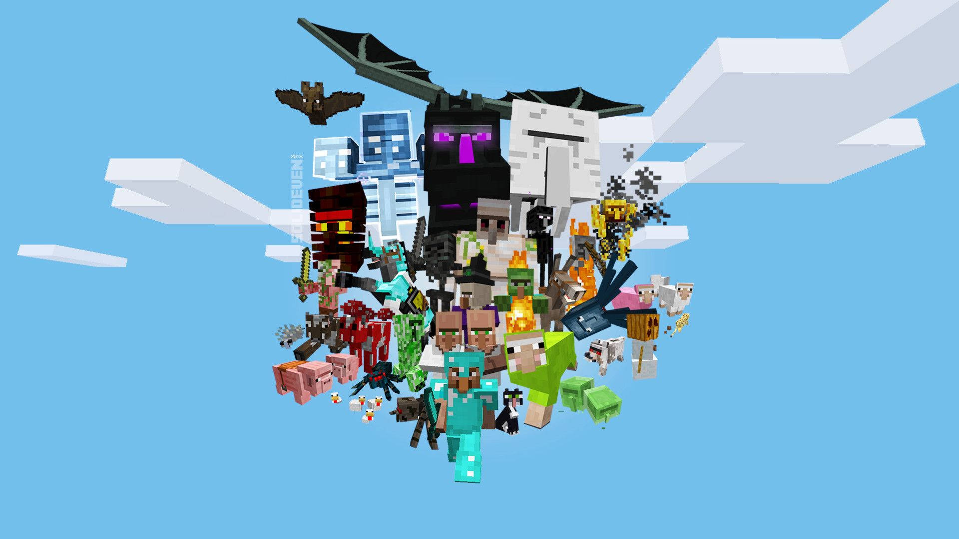 Minecraft正午天空中的生物大觀園 壁紙