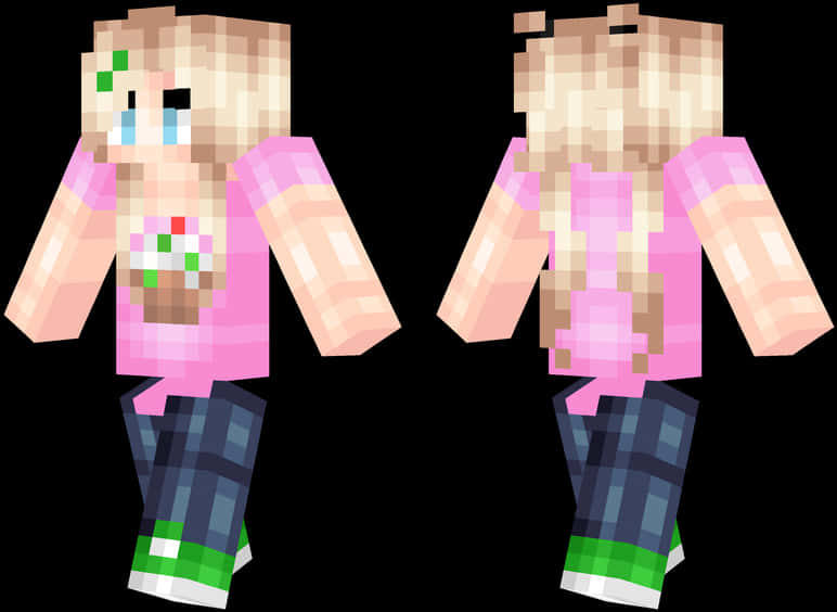 Minecraft 皮膚：粉紅上衣與藍色牛仔褲的女孩 壁紙