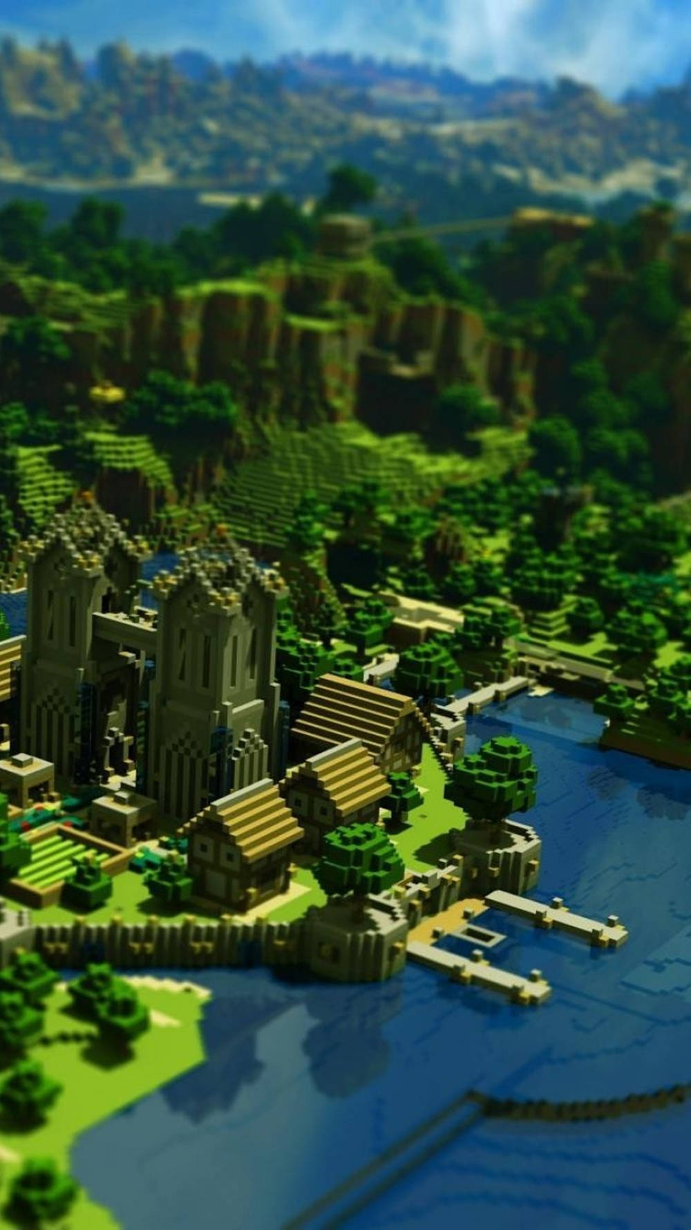 Minecraft手機綠色城市俯瞰圖 壁紙