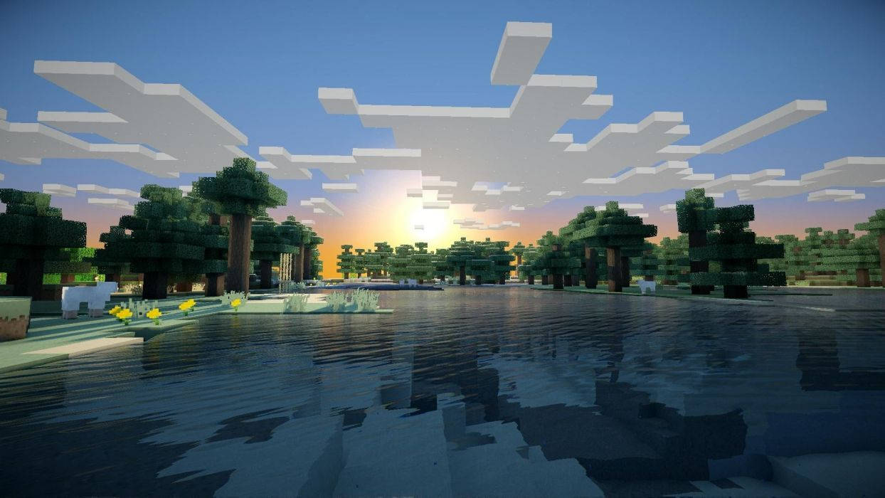 Minecraft中多雲日出的美麗景色 壁紙