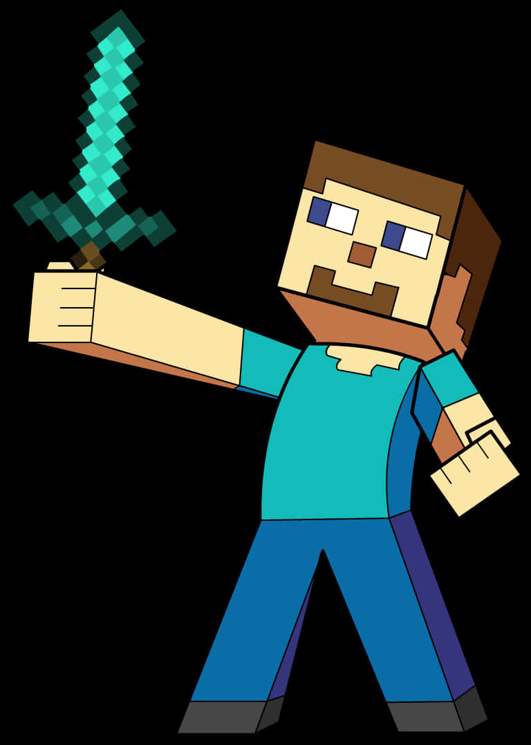 手持劍的Minecraft角色 壁紙