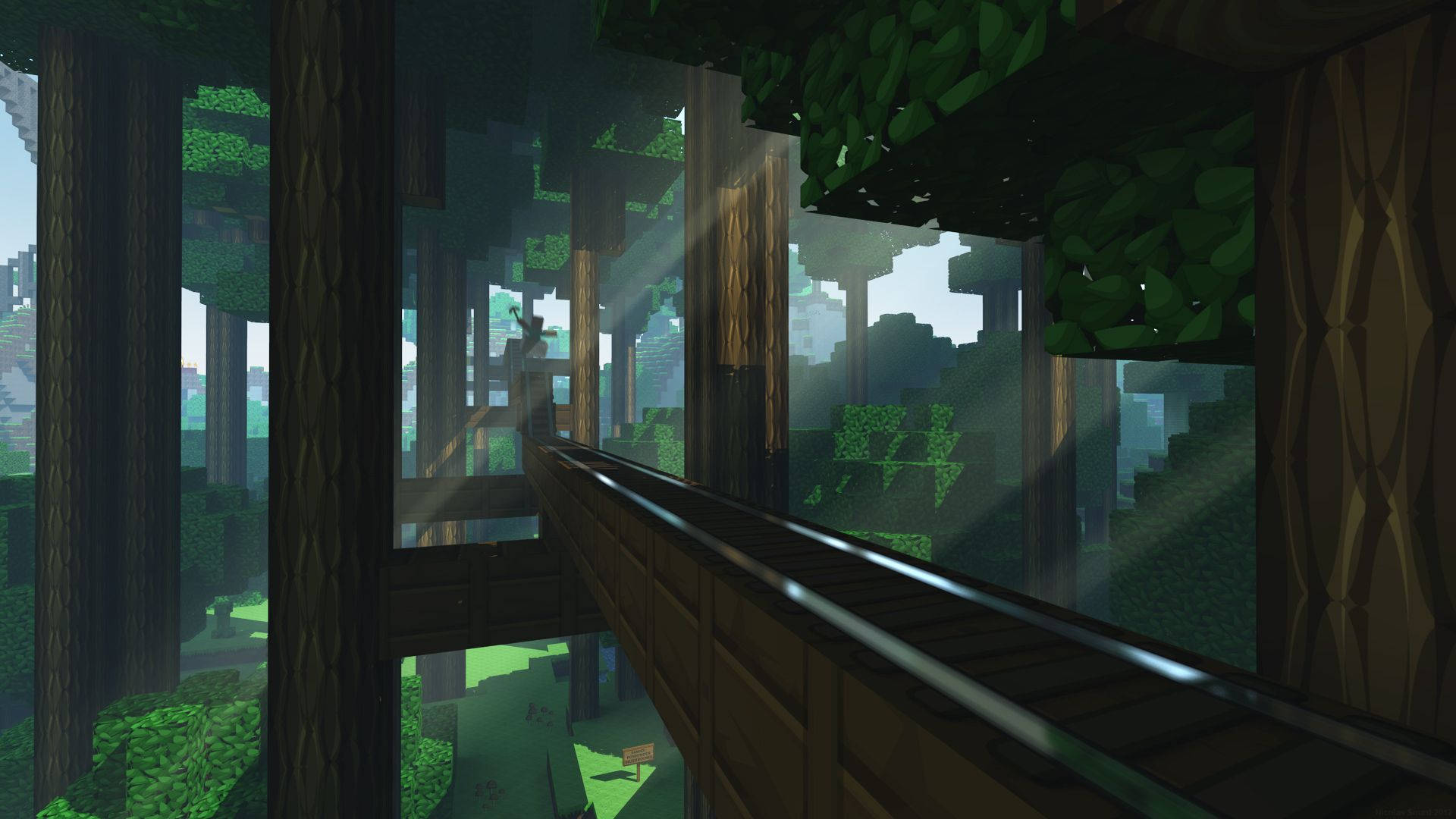 「陽光灑落在廣闊的Minecraft森林」 壁紙
