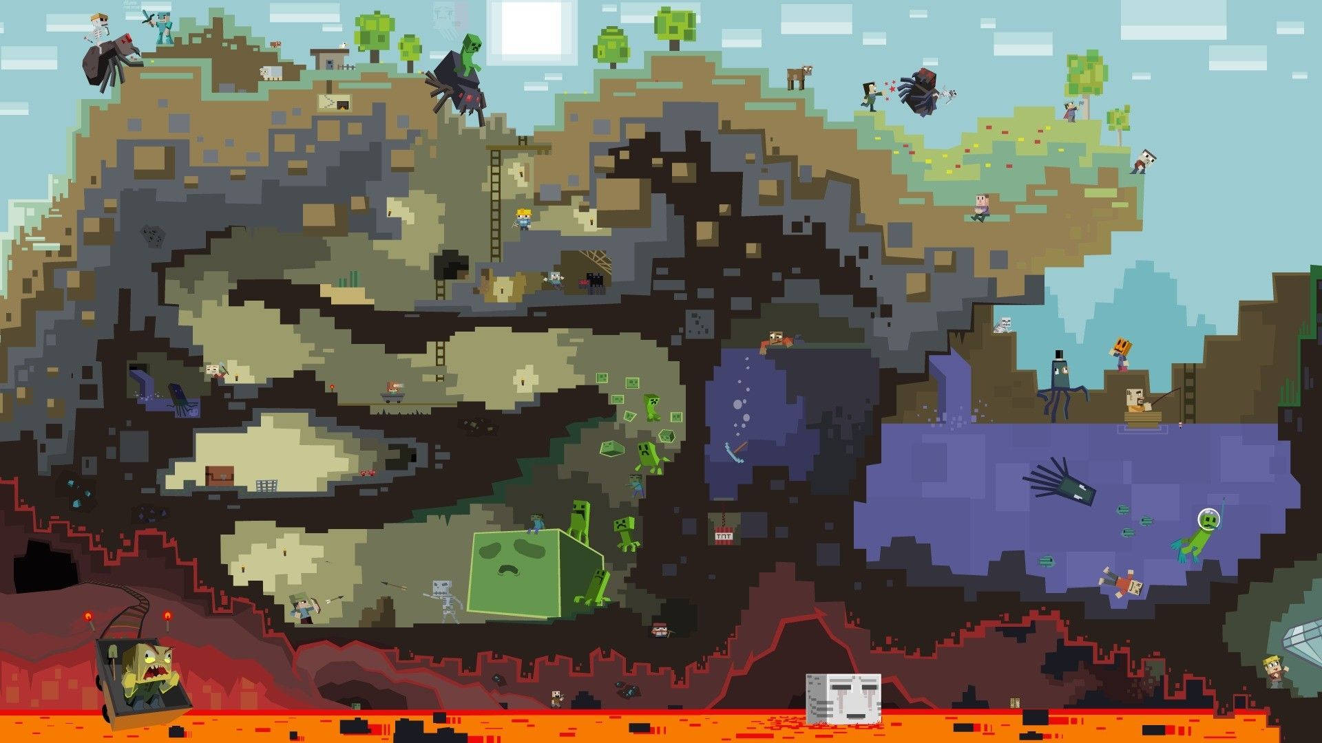 Minecraft 地下水下生活桌布