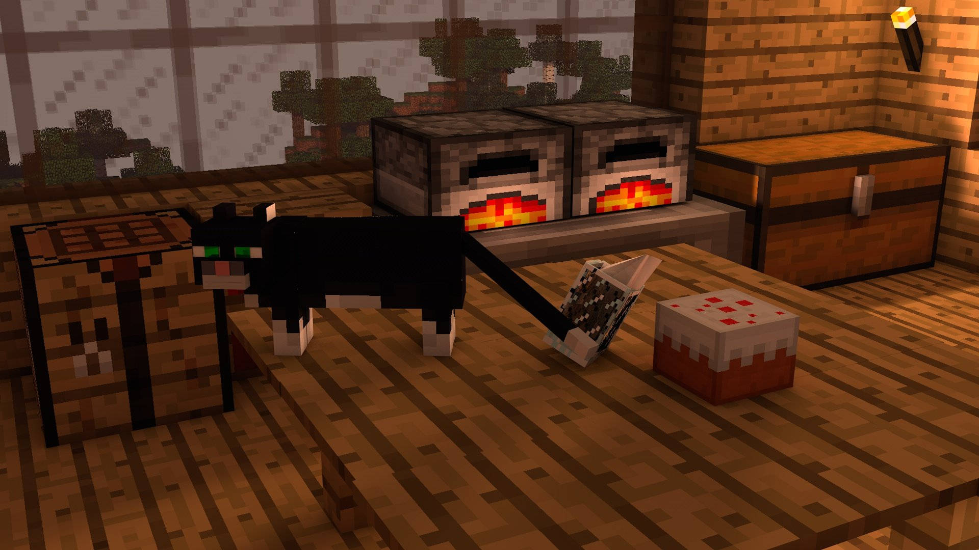Minecraft 美學黑貓箱堆 壁紙