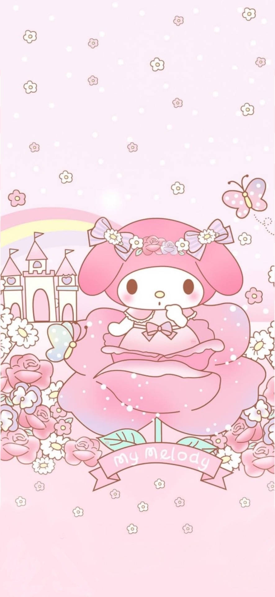 My Melody 與玫瑰花朵 壁紙