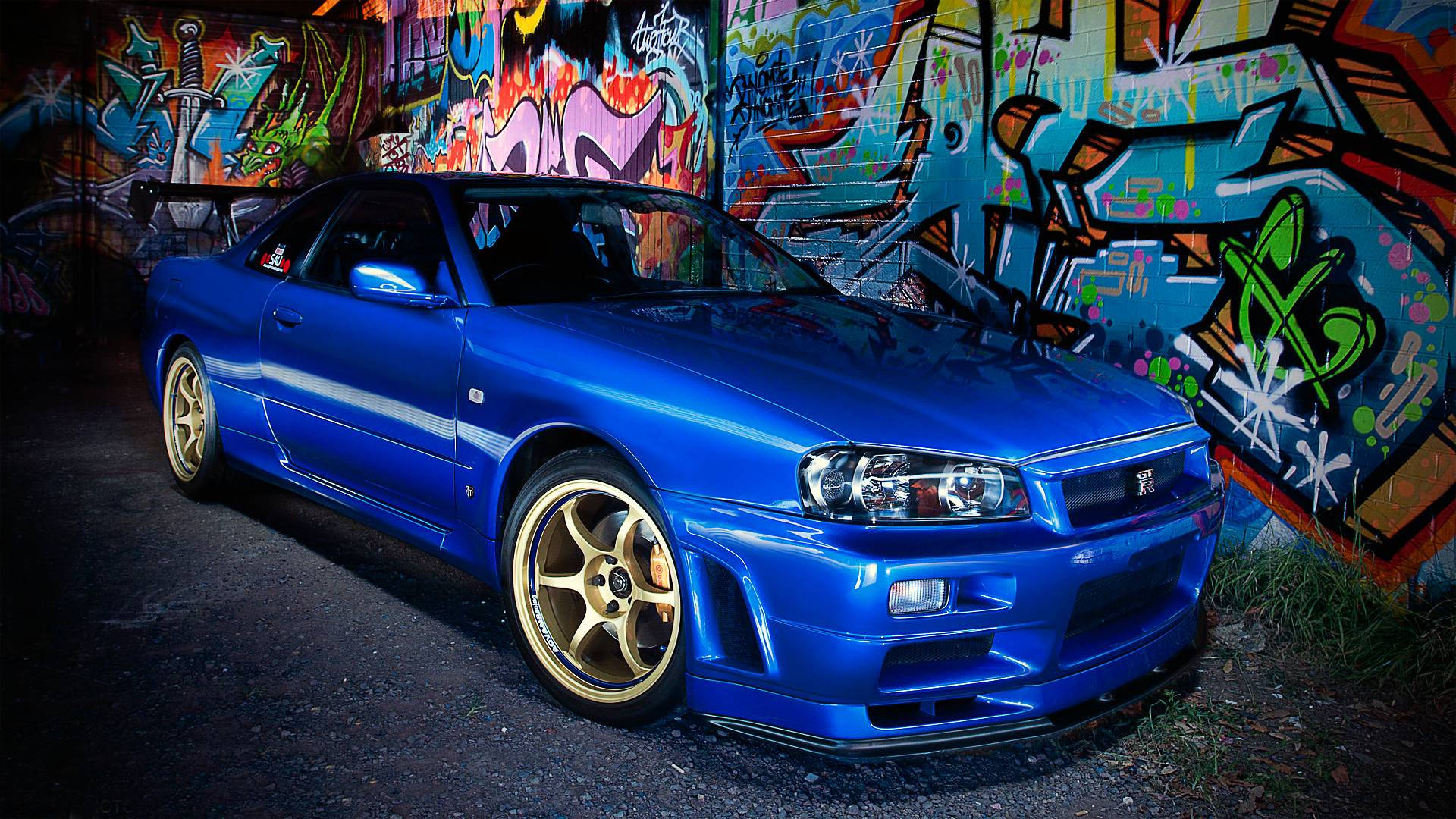 Nissan Skyline GTR R34 近塗鴉牆 壁紙
