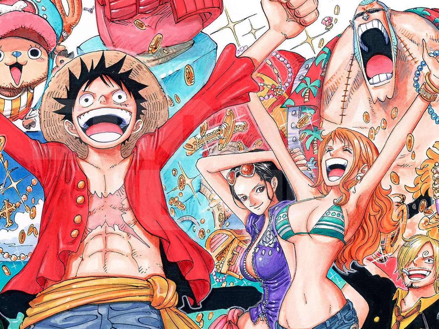 路飞与其他《One Piece》角色 壁紙