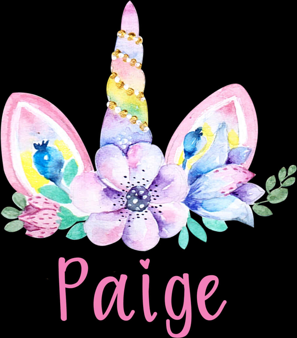 獨角獸花朵頭飾，客製化名字 Paige 壁紙