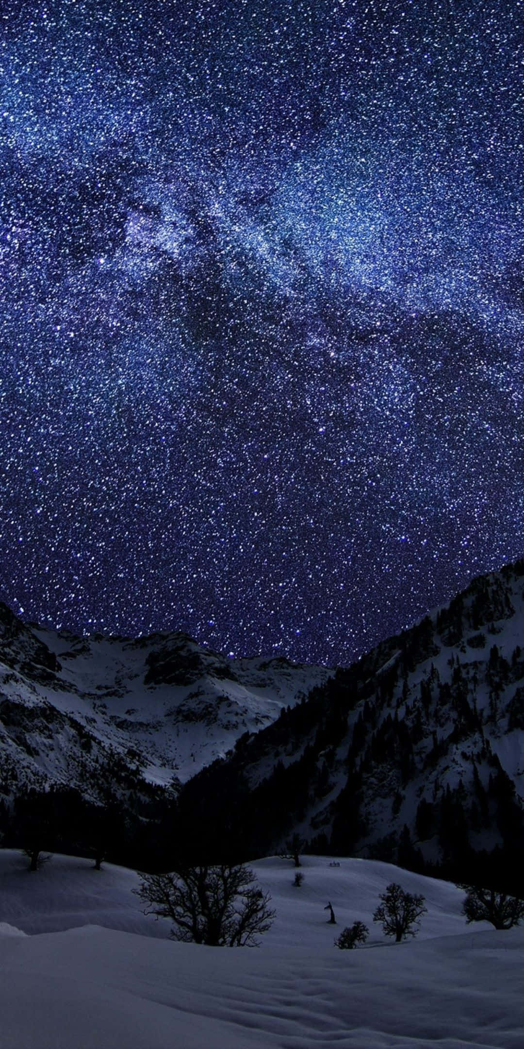 Pixel 3 冬季背景 山脉与星空 壁紙