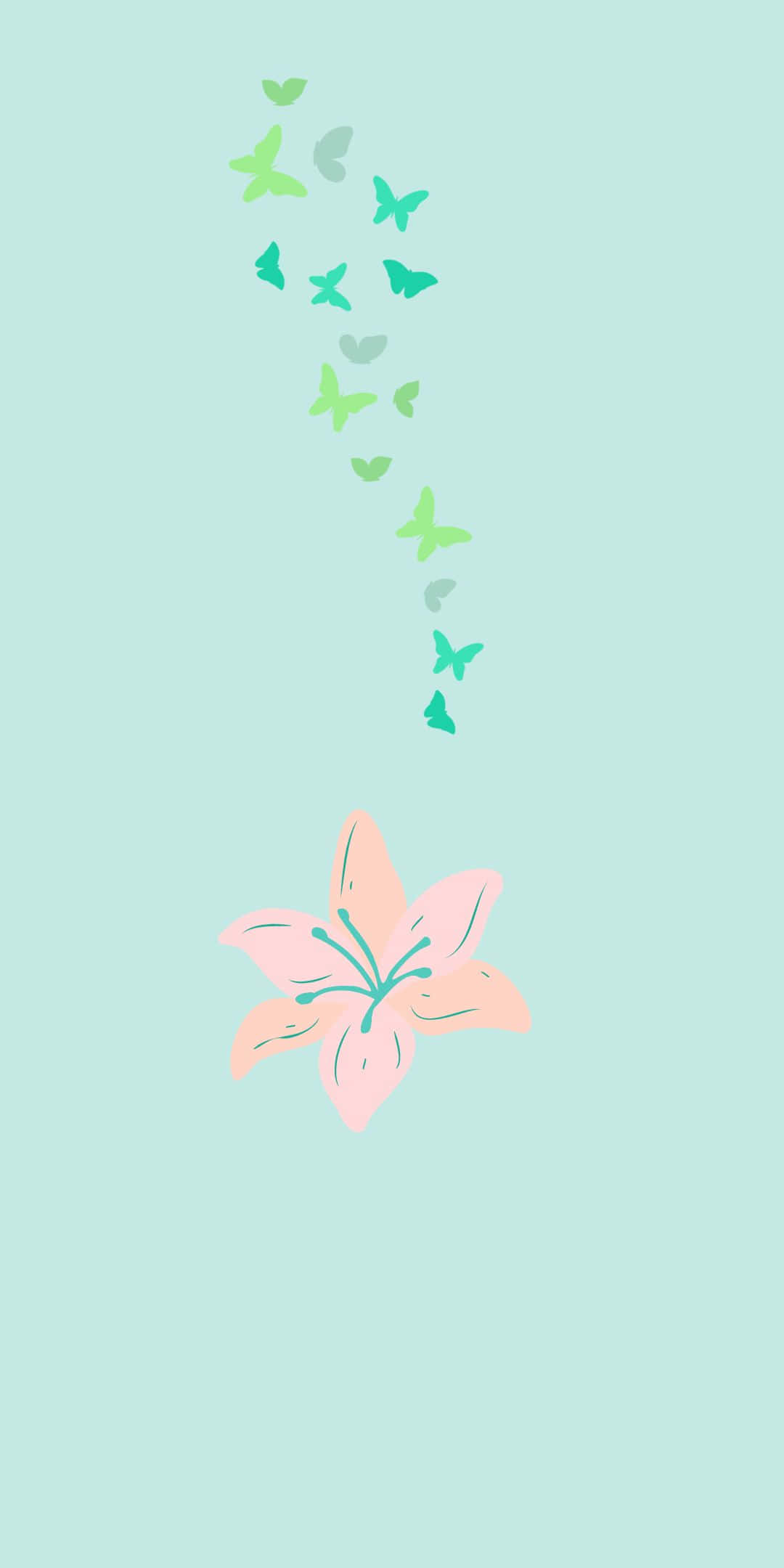 简约粉色花朵与蝴蝶的Pixel 3背景 壁紙