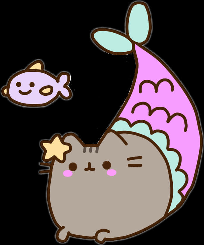 Pusheen 美人鱼与小鱼朋友 壁紙