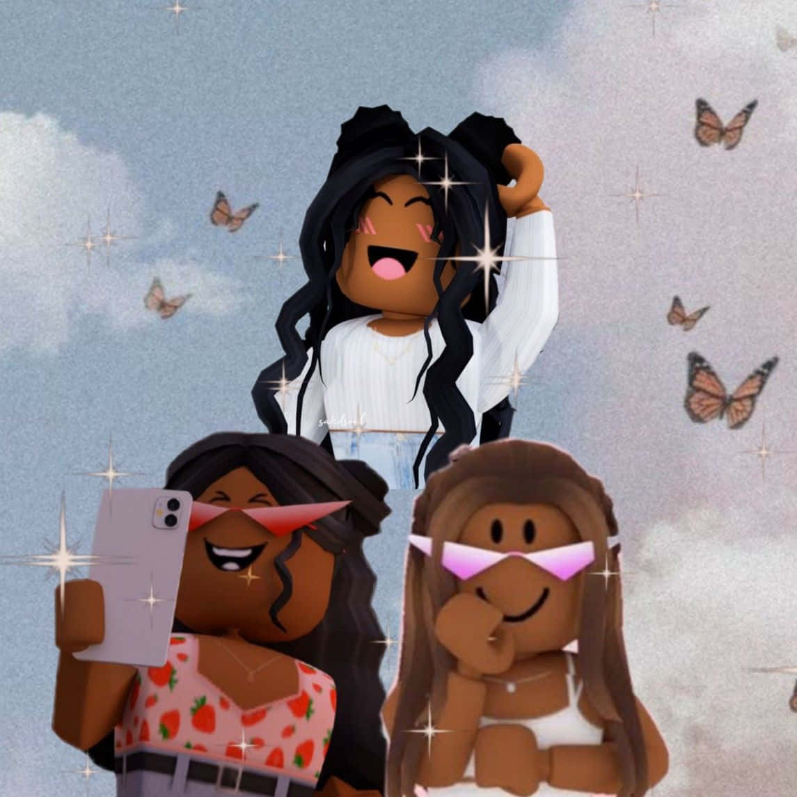 三位女孩Roblox與蝴蝶圖片 壁紙