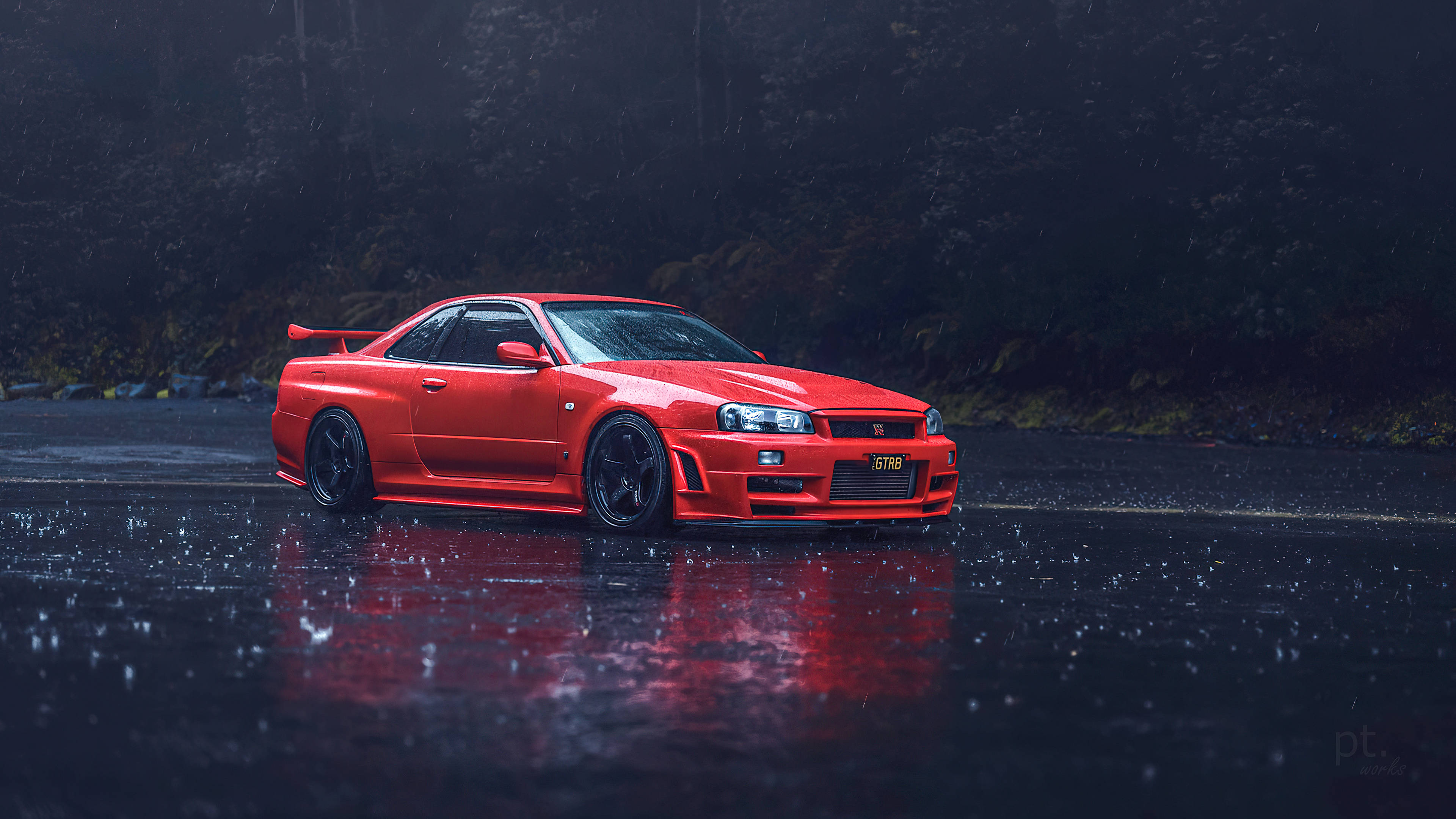 雨天中的日产Skyline GTR R34 壁紙