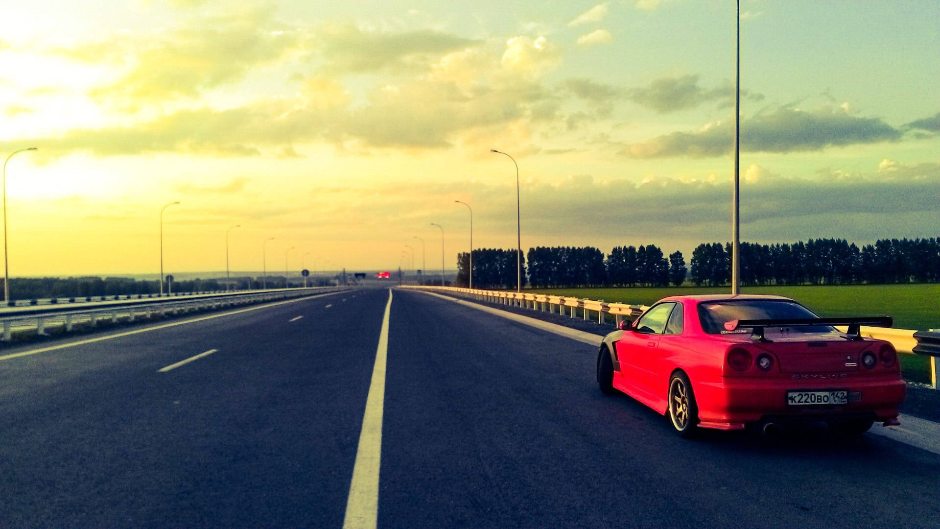 日產Skyline GTR R34夕陽公路 壁紙