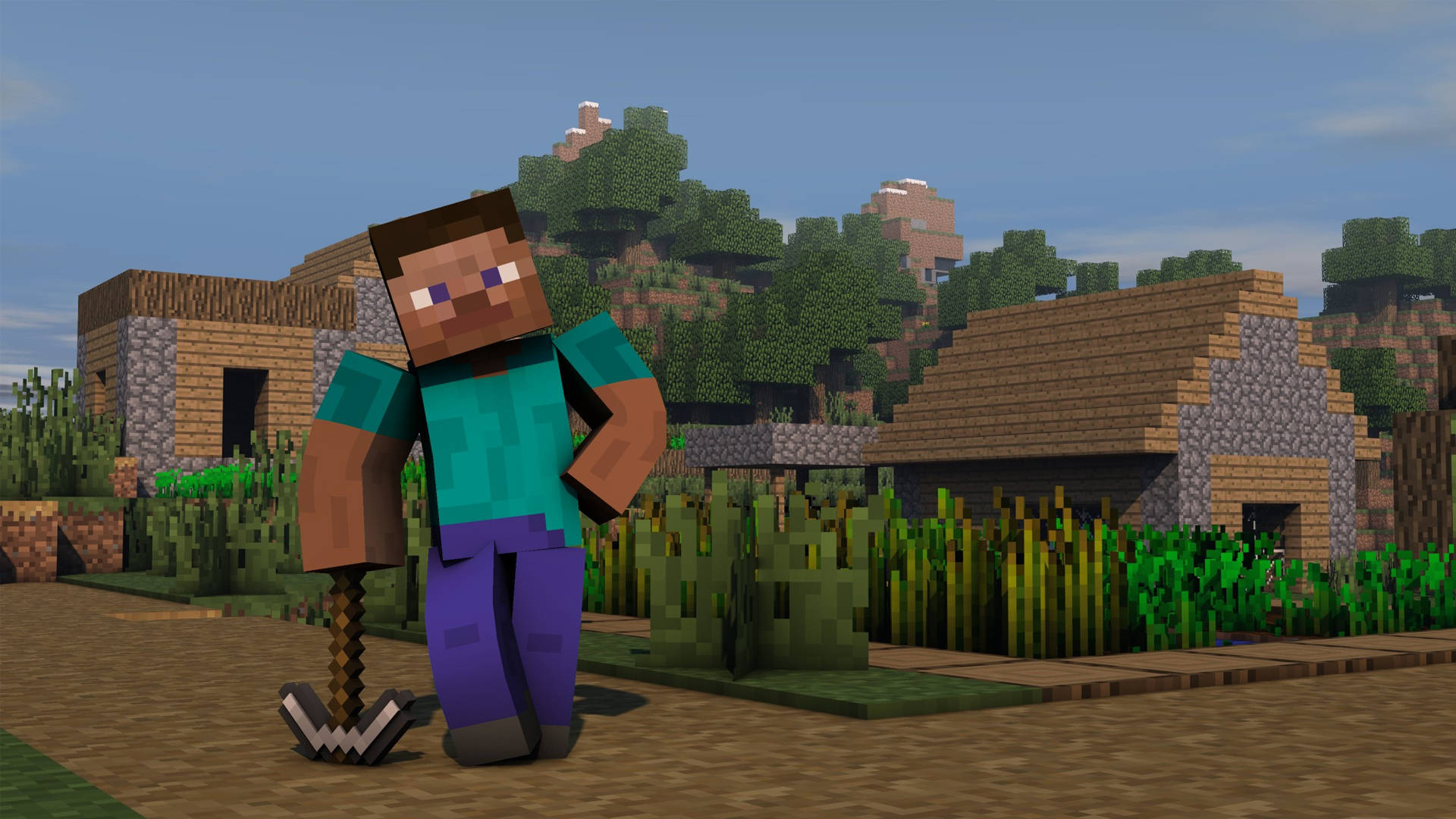 Steve 手持铁镐 Minecraft HD 壁紙