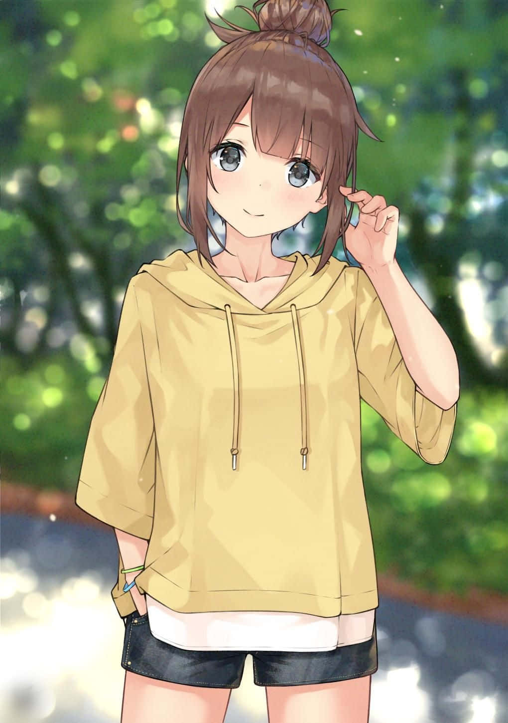 可愛的動漫女孩穿帽T 壁紙