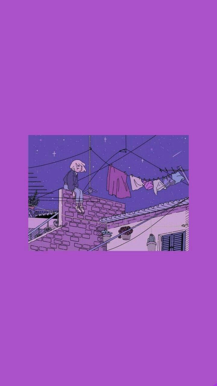 動漫女孩粉紫Tumblr風格 壁紙