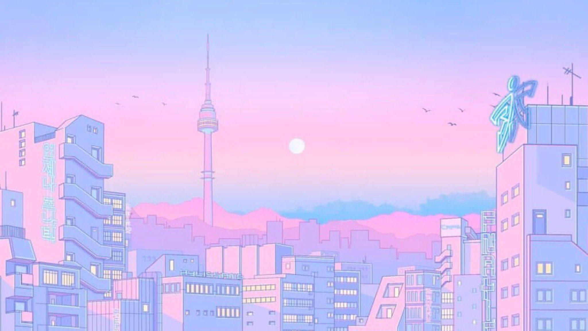 粉紅天際線柔和美學Tumblr筆電 壁紙