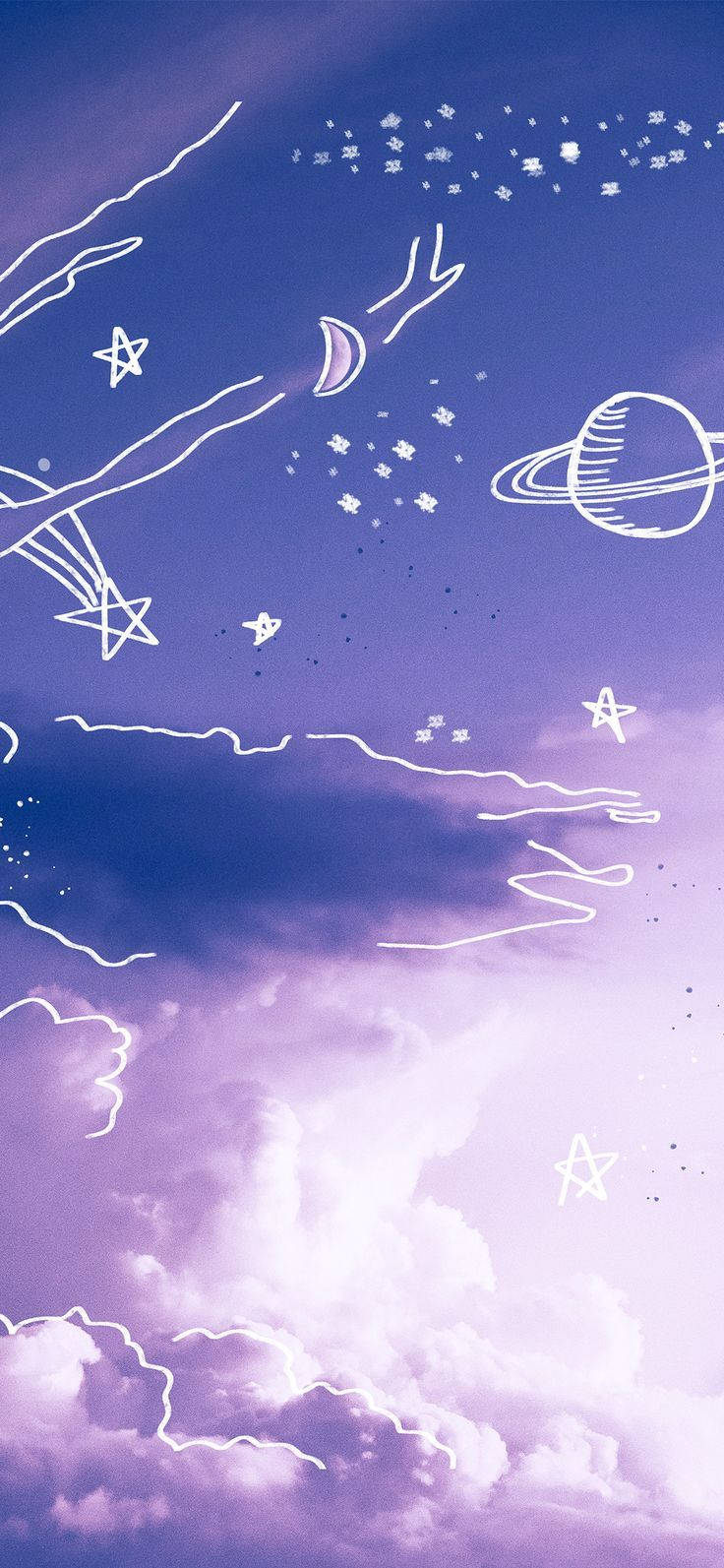 雲朵與行星 柔和紫 Tumblr 壁紙