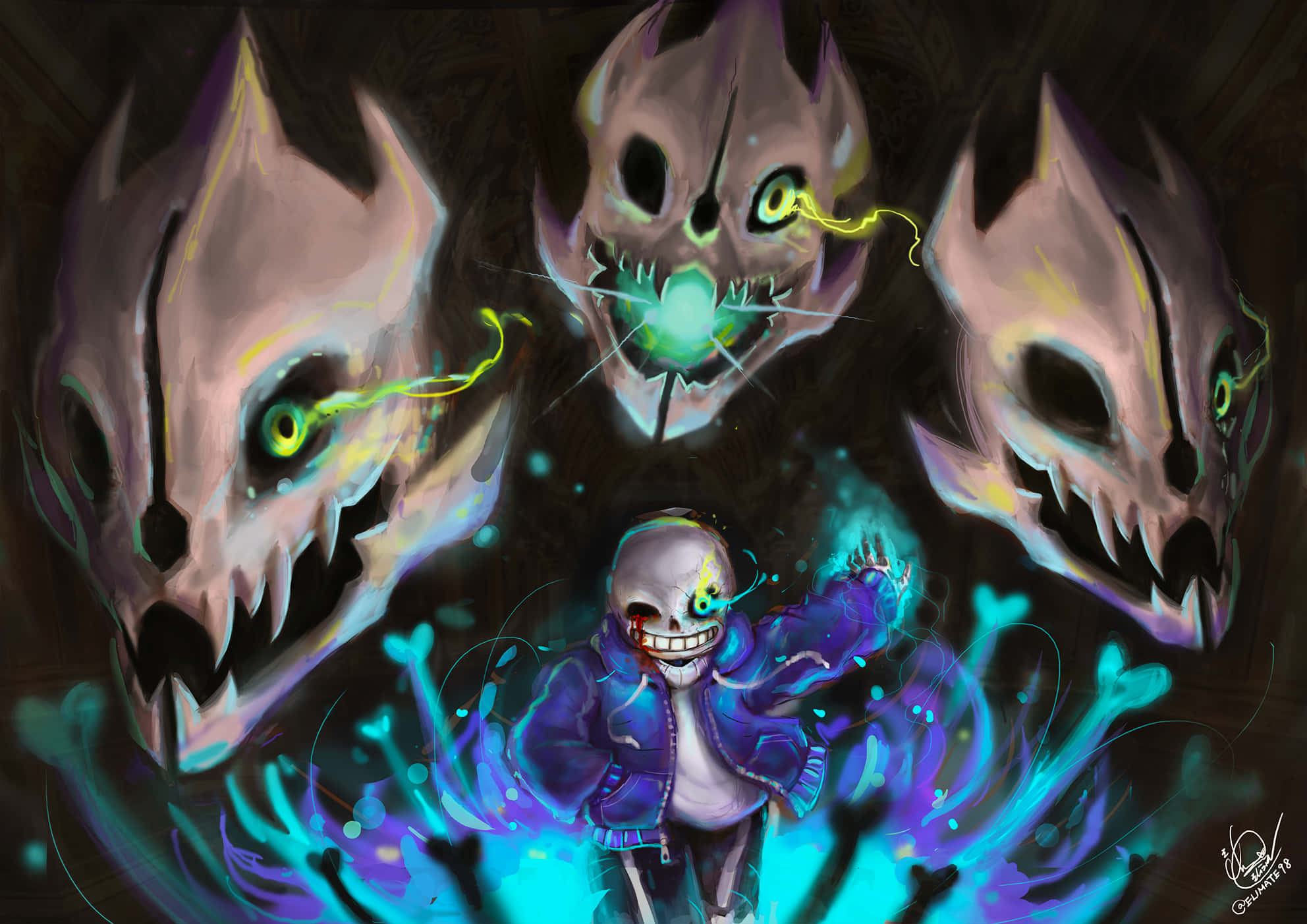 獨立角色扮演遊戲《Undertale》中的Sans露出調皮的笑容。 壁紙