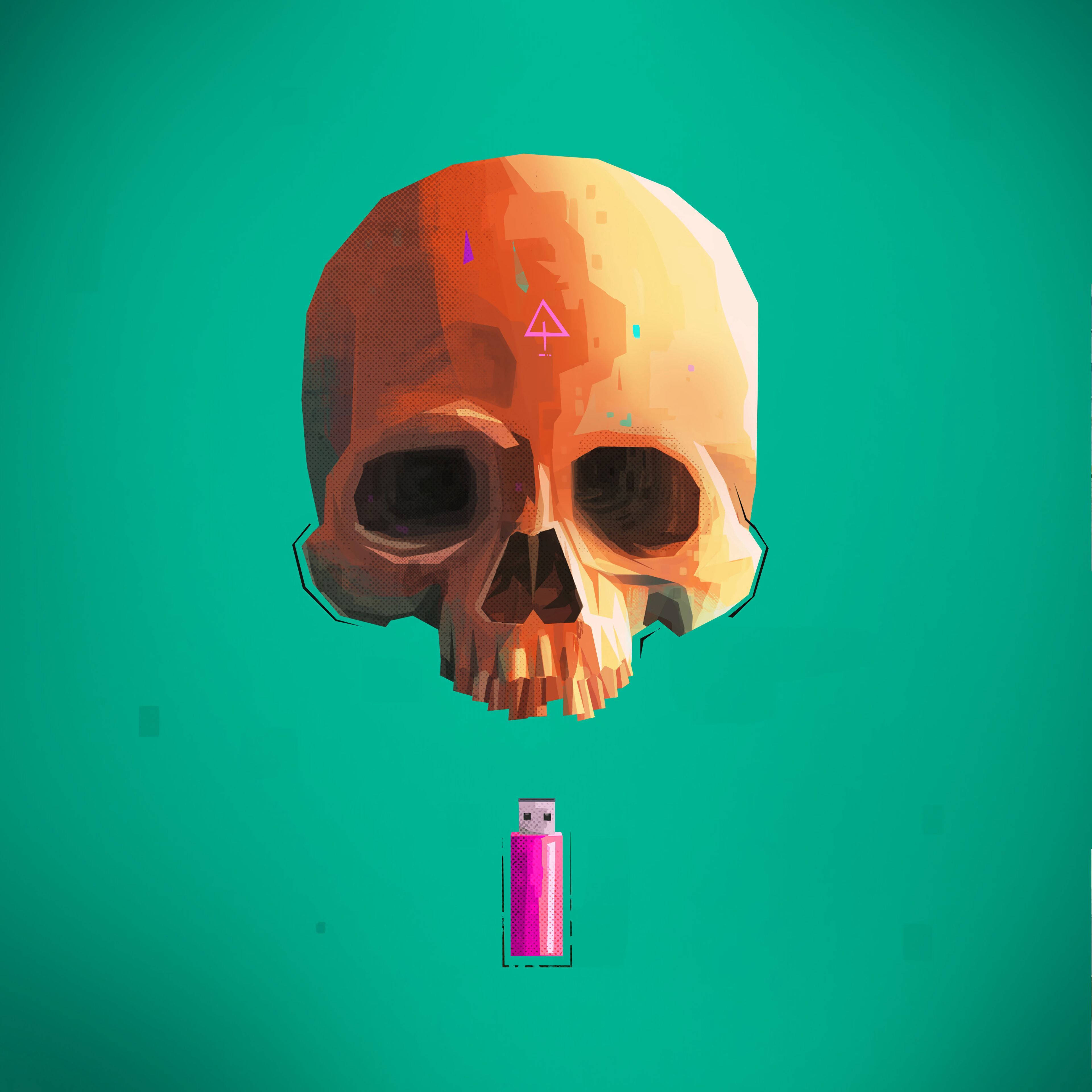 橘色骷髅绿色背景USB 壁紙