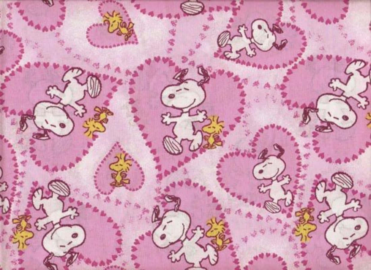 Woodstock 與 Snoopy 情人節粉紅愛心 壁紙