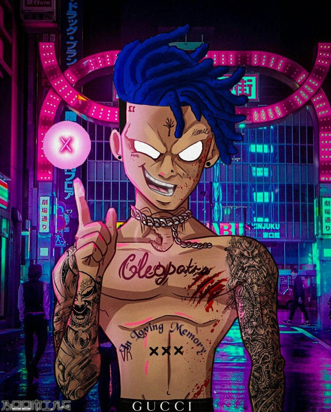 Xxxtentacion 動漫藍髮饒舌歌手 壁紙