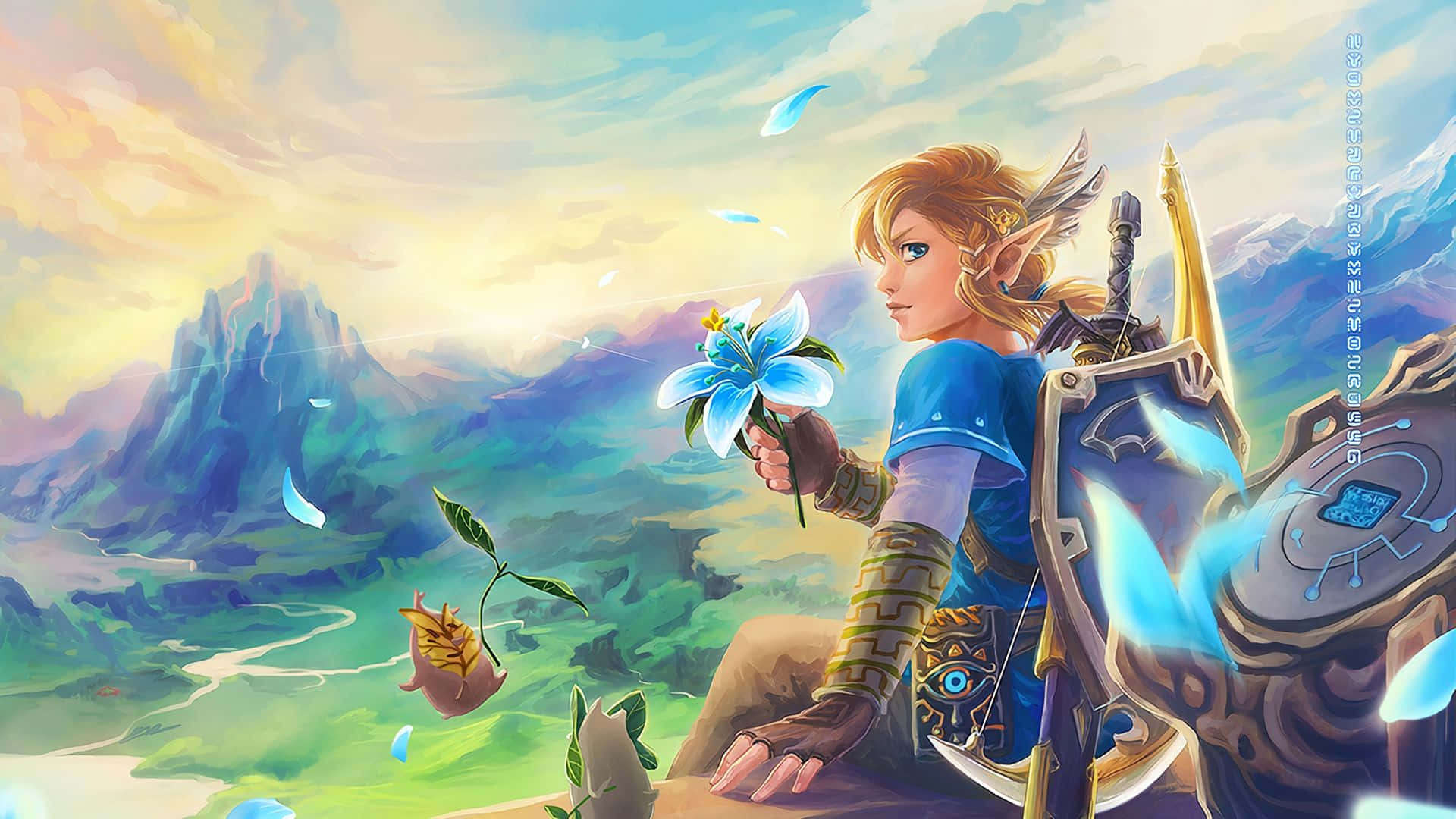 Zelda Botw 粉絲繪畫 林克與花 壁紙