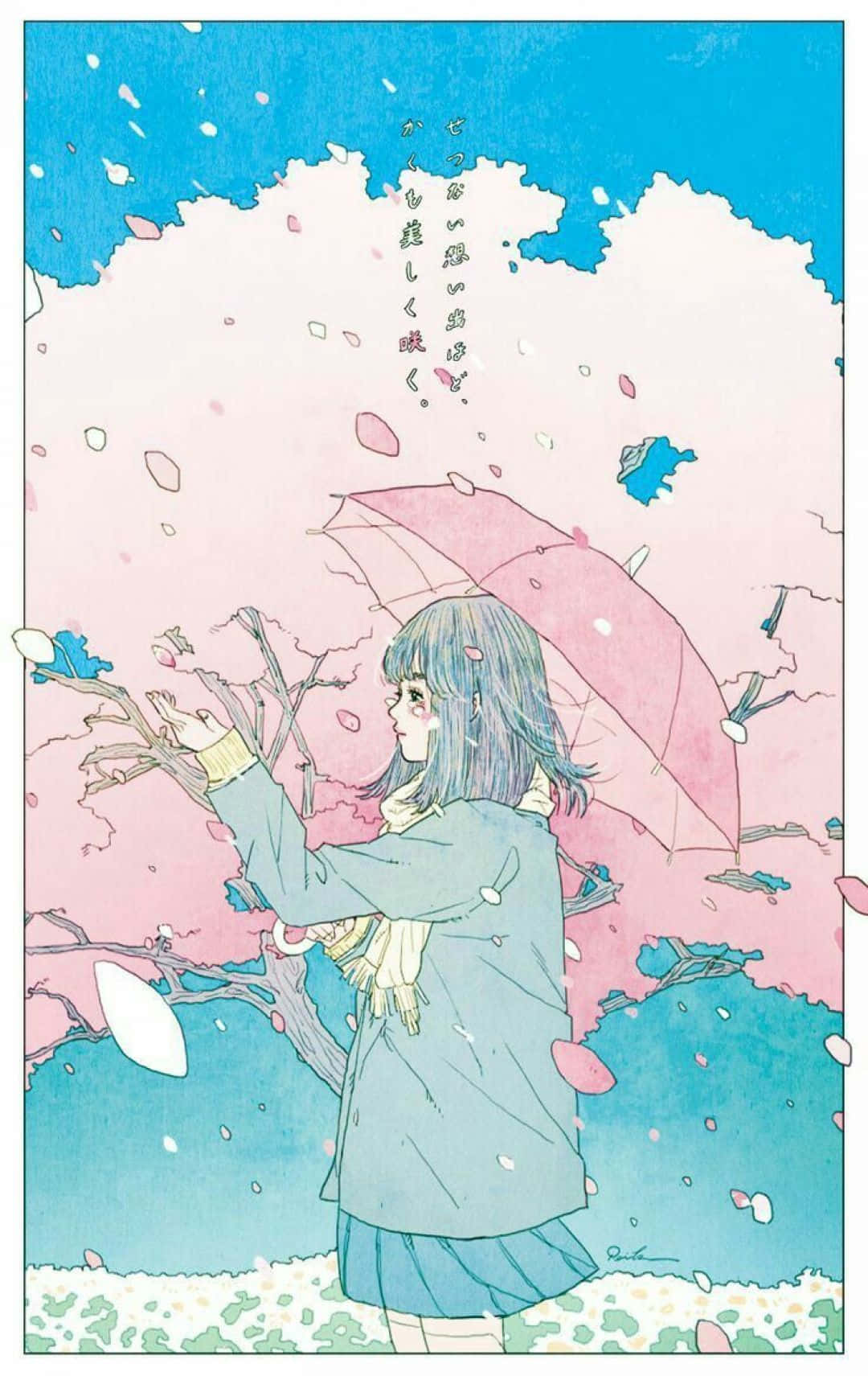 一個女孩在空中撐著一把傘 壁紙